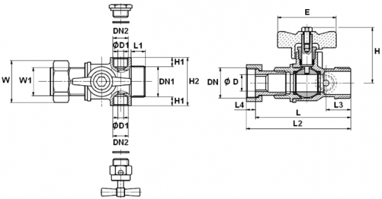 Robinet compteur droit à purge inversée - écrou tournant - Manette papillon rouge - MM 3/4