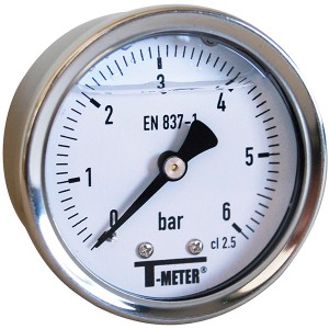 Manomètre à bain de glycérine 0-6 bars - Ø50 - Axial - Manomètre - T-meter