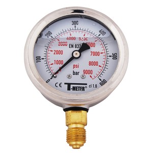 Manomètre à bain de glycérine 0-2,5 bars - Ø63 - Radial - Manomètre - T-meter