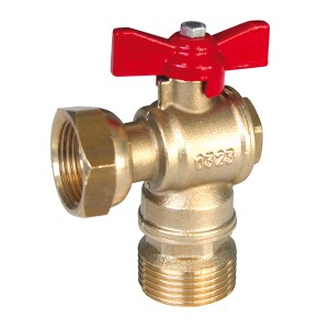 Robinet équerre avant compteur - écrou tournant - Manette papillon rouge - MF 3/4"-1/2" - Vanne et robinet laiton - Sferaco