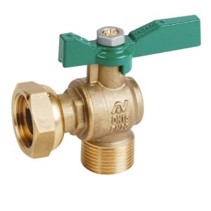 Robinet équerre avant compteur NF - écrou tournant - Manette papillon verte - MF 3/4"-1/2" - Vanne et robinet laiton - Sferaco