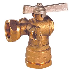 Robinet compteur équerre à purge - écrou tournant + raccord DECA - Manette laiton 2/3-1/3 - Ø25-3/4" - Vanne et robinet laiton - Sferaco